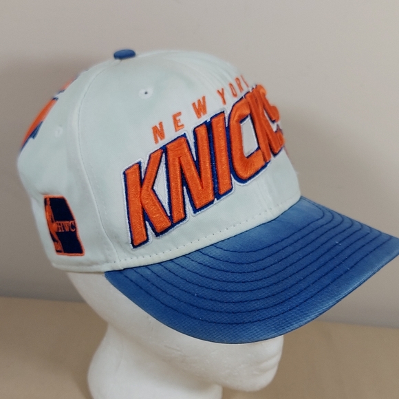 Vtg New York Knicks AJD Snapback Hat 90's Rare Large Logo Throwback Blue Tint - Picture 2 of 10